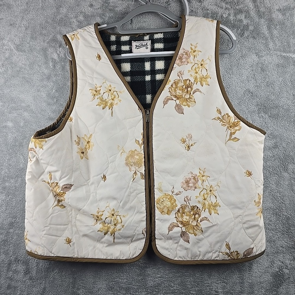 Woolrich Vest Women's Sz XL Floral Fleece Lined Plaid Outdoors Holidays Winter